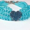 New Puppy Dog Choker Four Rows Pearls Necklace Collar Shiny Rhinestone Heart Shape Pendant Cat Collar Jewellery Pet Supplies