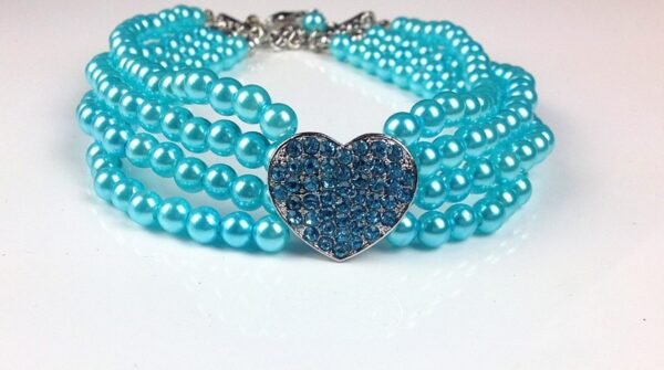 New Puppy Dog Choker Four Rows Pearls Necklace Collar Shiny Rhinestone Heart Shape Pendant Cat Collar Jewellery Pet Supplies
