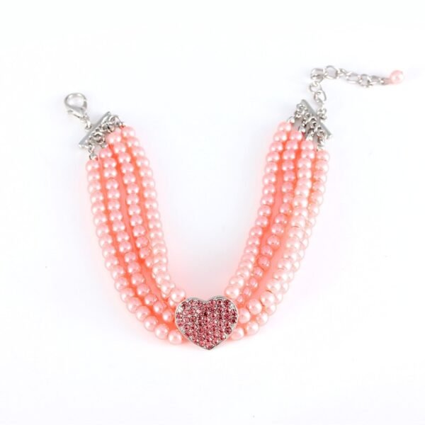 New Puppy Dog Choker Four Rows Pearls Necklace Collar Shiny Rhinestone Heart Shape Pendant Cat Collar Jewellery Pet Supplies
