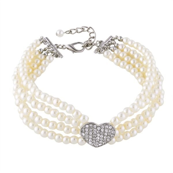 New Puppy Dog Choker Four Rows Pearls Necklace Collar Shiny Rhinestone Heart Shape Pendant Cat Collar Jewellery Pet Supplies