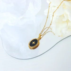Geometric Jewelry Dripping Oil Star Elliptical Titanium Steel Pendant Necklace