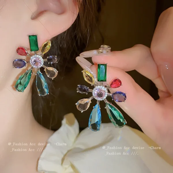 Waterdrop Earring Colorful Flower Earrings for Women Trendy Jewellery Classic Korean Fashion Jewelry