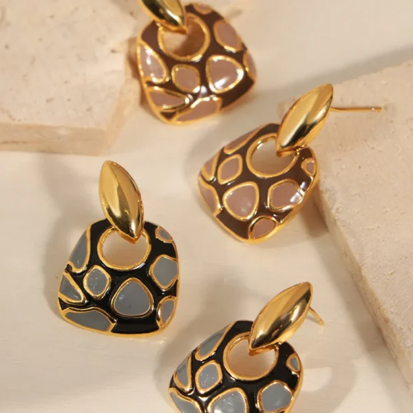 Geometric glazed enamel leopard print earrings fashionable and elegant accessories