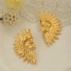 Geometric jewelry with wrinkled texture Indian style design titanium steel gold-plated earrings