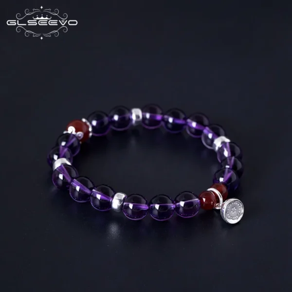 GLSEEVO 925 Sterling Silver Women Bracelet Natural Stone Amethyst Agate Gift Adjustable Bracelets Luxury Fine Jewellery GB0070