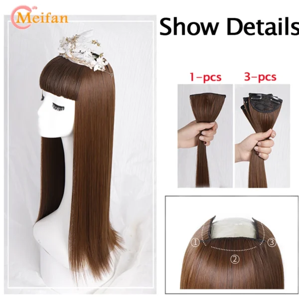 MEIFAN Synthetic Invisable Seamless Fluffy Hairpieces Clip in Hair Extensions Natural Fake Pad High Hair pieces for Women