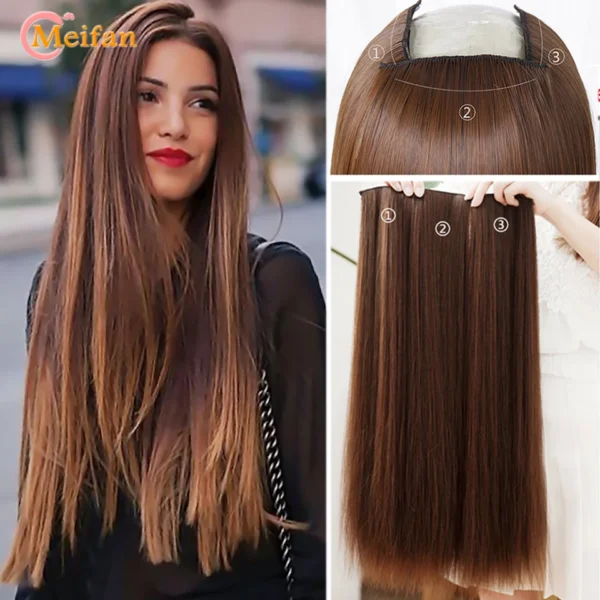 MEIFAN Synthetic Invisable Seamless Fluffy Hairpieces Clip in Hair Extensions Natural Fake Pad High Hair pieces for Women