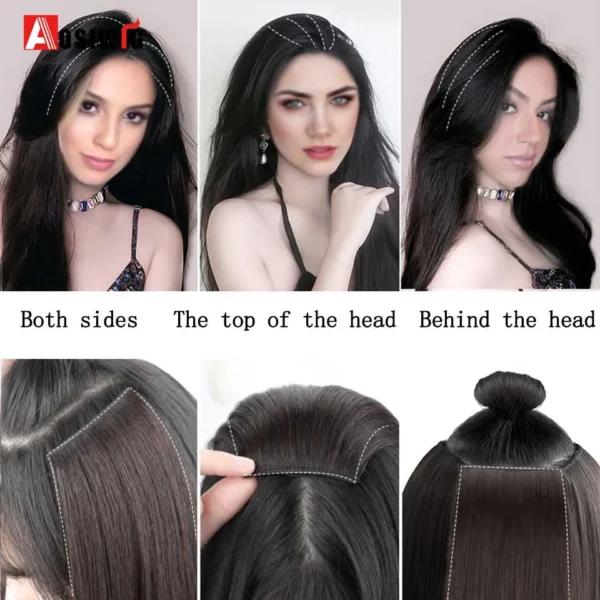 2PC Synthetic Invisible Short Straight Hair Pads Clip In Hair Extension Increase Hair Top Side Cover Hairpiece For Women