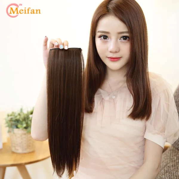 MEIFAN Synthetic Invisable Seamless Fluffy Hairpieces Clip in Hair Extensions Natural Fake Pad High Hair pieces for Women