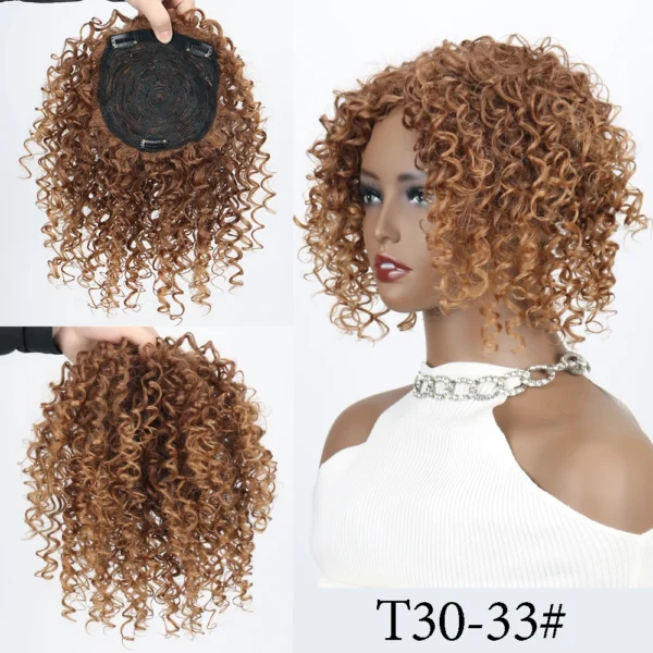 Synthetic Short Afro Curly Hair Toppers Brown Blonde Mixed Color Hair Toupee Hair Piece For Women and Men Increase Hair Volume