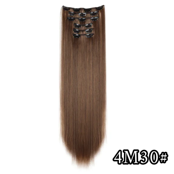 540046422 Black Hair Extensions 24"/60cm 6pcs/set Women Long Straight Synthetic Full Head Clip 16 Clips Ombre Heat Resistant Fiber Hair