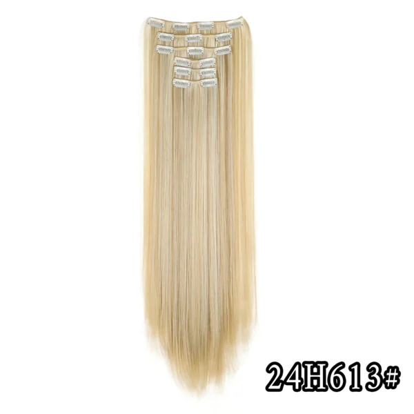 540046438 Black Hair Extensions 24"/60cm 6pcs/set Women Long Straight Synthetic Full Head Clip 16 Clips Ombre Heat Resistant Fiber Hair