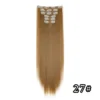 540046428 Black Hair Extensions 24"/60cm 6pcs/set Women Long Straight Synthetic Full Head Clip 16 Clips Ombre Heat Resistant Fiber Hair