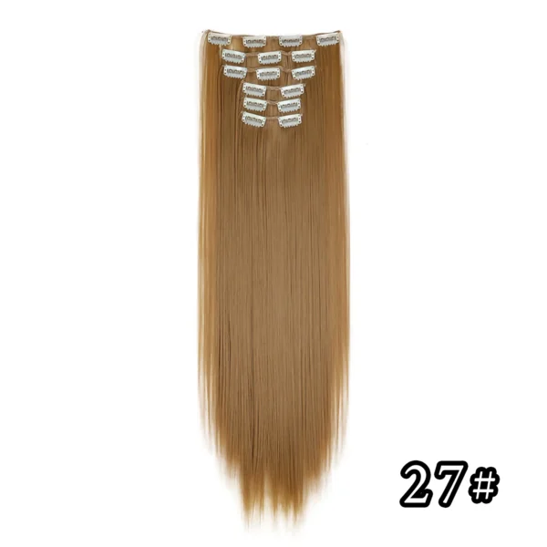 540046428 Black Hair Extensions 24"/60cm 6pcs/set Women Long Straight Synthetic Full Head Clip 16 Clips Ombre Heat Resistant Fiber Hair