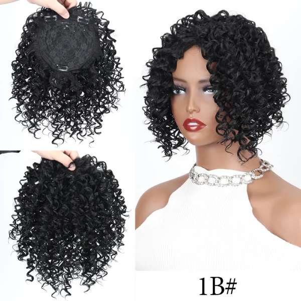 Synthetic Short Afro Curly Hair Toppers Brown Blonde Mixed Color Hair Toupee Hair Piece For Women and Men Increase Hair Volume