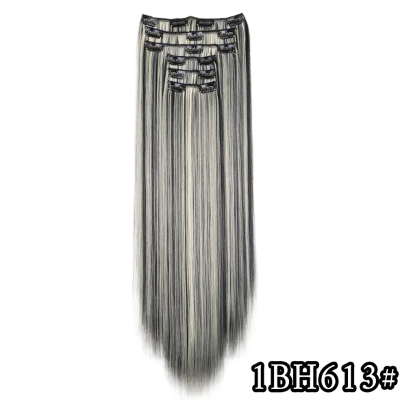 540046439 Black Hair Extensions 24"/60cm 6pcs/set Women Long Straight Synthetic Full Head Clip 16 Clips Ombre Heat Resistant Fiber Hair