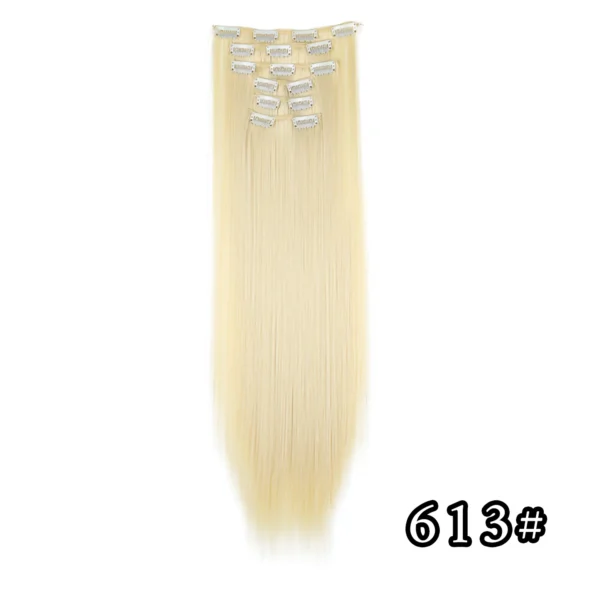 540046426 Black Hair Extensions 24"/60cm 6pcs/set Women Long Straight Synthetic Full Head Clip 16 Clips Ombre Heat Resistant Fiber Hair