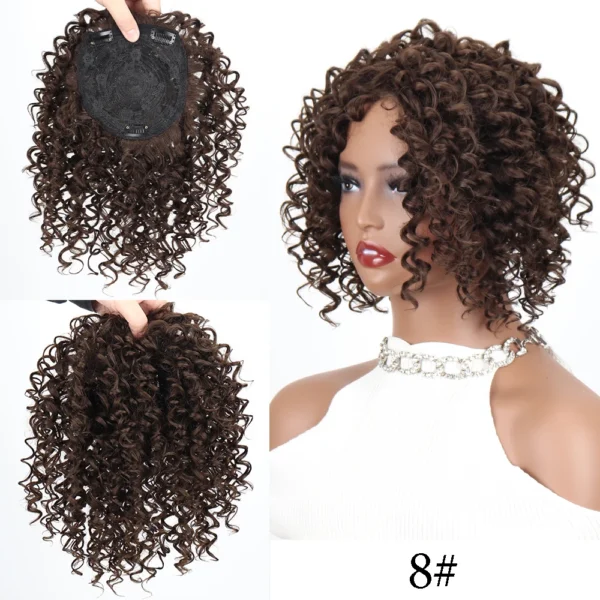 Synthetic Short Afro Curly Hair Toppers Brown Blonde Mixed Color Hair Toupee Hair Piece For Women and Men Increase Hair Volume
