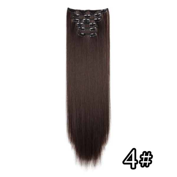 540046432 Black Hair Extensions 24"/60cm 6pcs/set Women Long Straight Synthetic Full Head Clip 16 Clips Ombre Heat Resistant Fiber Hair