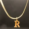 A-Z Alphabet Gold Plated Stainless Steel Pendant Necklace for Women Snake Chain Initial Letter Clavicle Necklaces Collar Jewelry