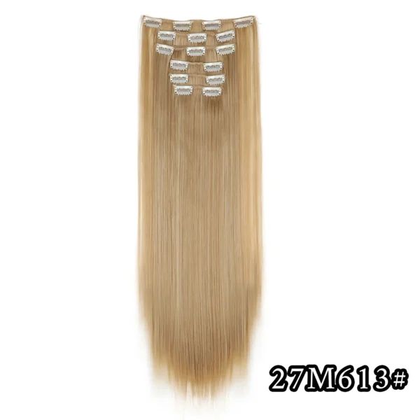 540046431 Black Hair Extensions 24"/60cm 6pcs/set Women Long Straight Synthetic Full Head Clip 16 Clips Ombre Heat Resistant Fiber Hair