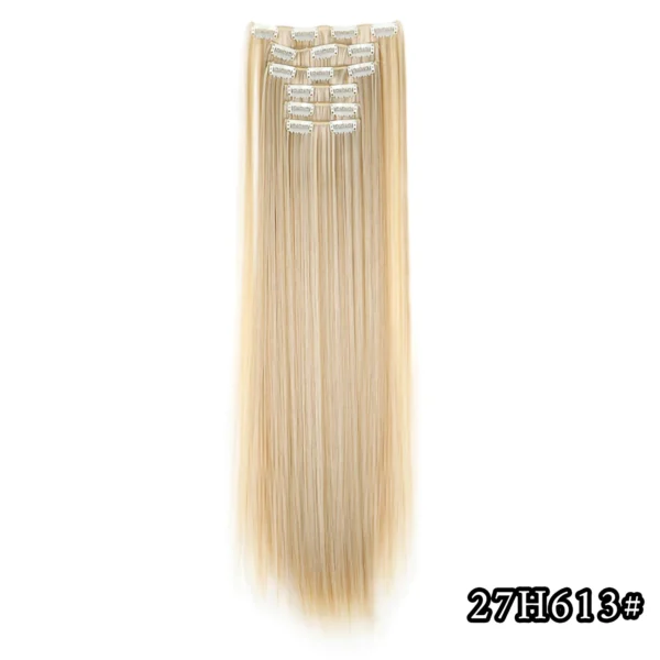 540046433 Black Hair Extensions 24"/60cm 6pcs/set Women Long Straight Synthetic Full Head Clip 16 Clips Ombre Heat Resistant Fiber Hair