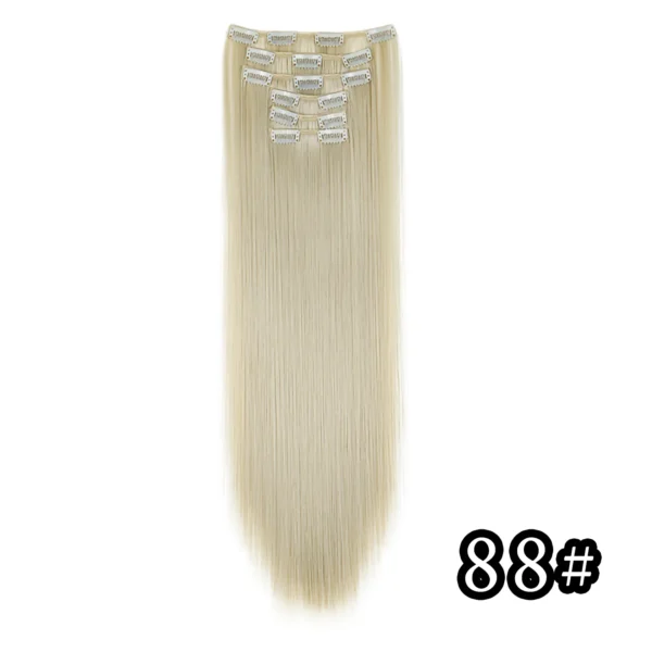 540046421 Black Hair Extensions 24"/60cm 6pcs/set Women Long Straight Synthetic Full Head Clip 16 Clips Ombre Heat Resistant Fiber Hair