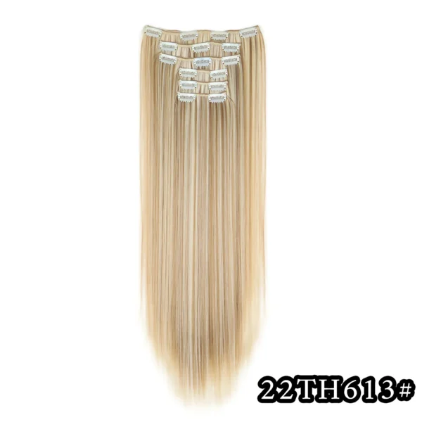 540046435 Black Hair Extensions 24"/60cm 6pcs/set Women Long Straight Synthetic Full Head Clip 16 Clips Ombre Heat Resistant Fiber Hair