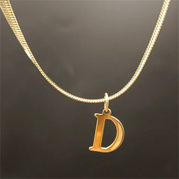 A-Z Alphabet Gold Plated Stainless Steel Pendant Necklace for Women Snake Chain Initial Letter Clavicle Necklaces Collar Jewelry