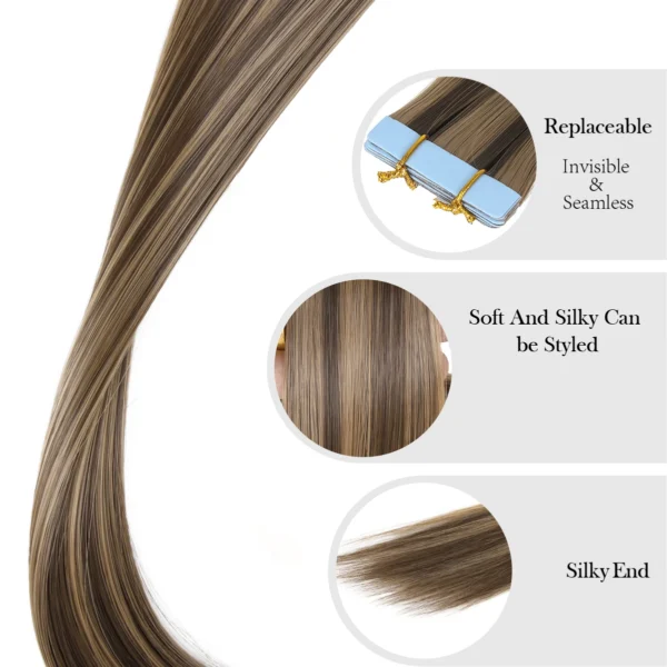 10Pcs Invisible Tape In Straight Hair Extensions Seamless Invisible Adhesive Women Synthetic Straight Tape In Hair Extensions