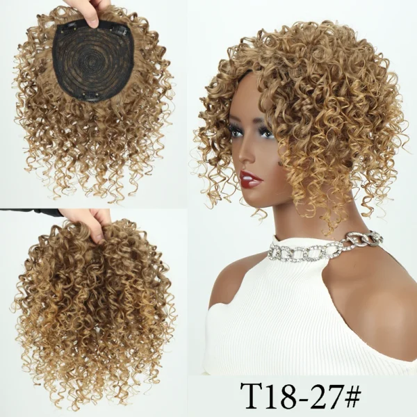 Synthetic Short Afro Curly Hair Toppers Brown Blonde Mixed Color Hair Toupee Hair Piece For Women and Men Increase Hair Volume