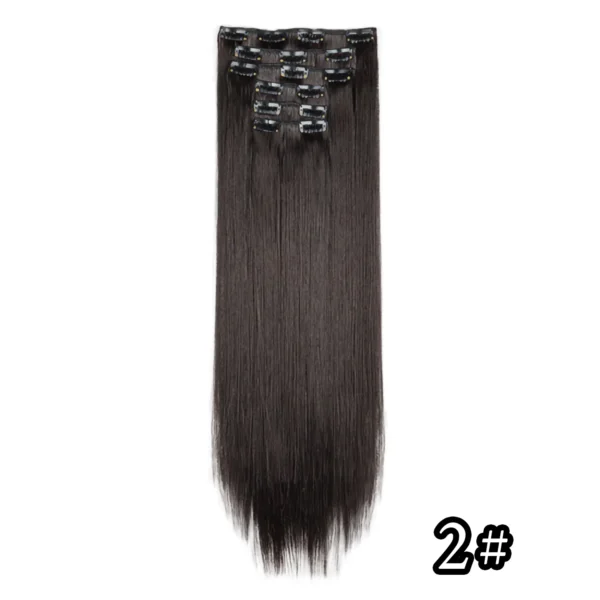 540046430 Black Hair Extensions 24"/60cm 6pcs/set Women Long Straight Synthetic Full Head Clip 16 Clips Ombre Heat Resistant Fiber Hair
