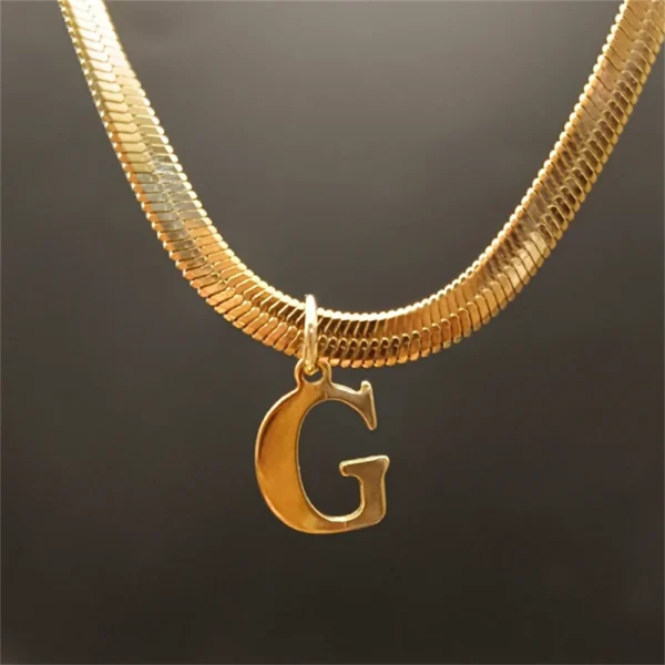 A-Z Alphabet Gold Plated Stainless Steel Pendant Necklace for Women Snake Chain Initial Letter Clavicle Necklaces Collar Jewelry