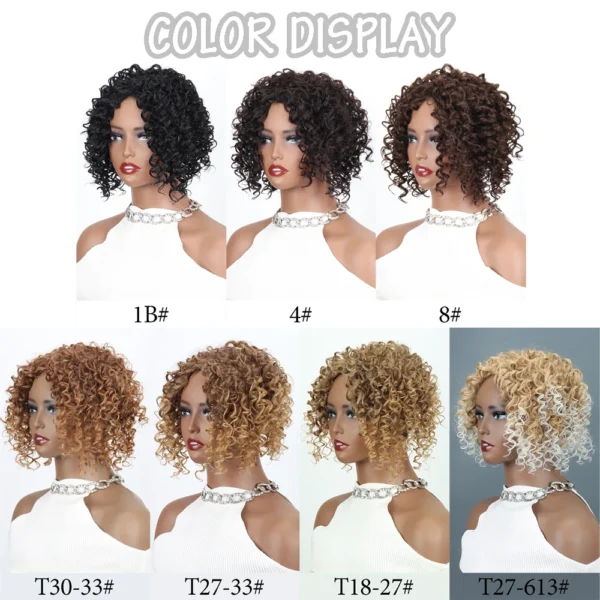Synthetic Short Afro Curly Hair Toppers Brown Blonde Mixed Color Hair Toupee Hair Piece For Women and Men Increase Hair Volume