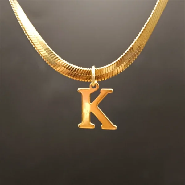 A-Z Alphabet Gold Plated Stainless Steel Pendant Necklace for Women Snake Chain Initial Letter Clavicle Necklaces Collar Jewelry