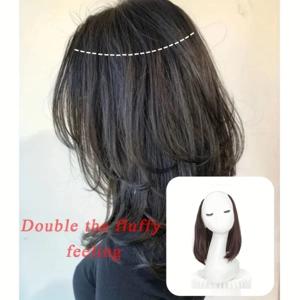 WIGSIN Synthetic Short Straight Hair Pieces Invisible Clip In Hair Pad High Hair Extension Fluffy Volume Hair for Women