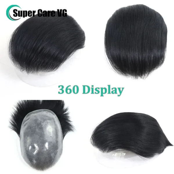 15x20 CM Full PU Thin Skin Hair System Man Toupee V Style For Men Human Hair Wig 0.06mm Thin Skin PU Men's Capillary Prosthesis