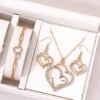3 Pcs Set Heart Shaped Jewelry Set Of Earrings Pendant Necklace For Women Exquisite Fashion Rhinestone Double Heart Jewelry Set