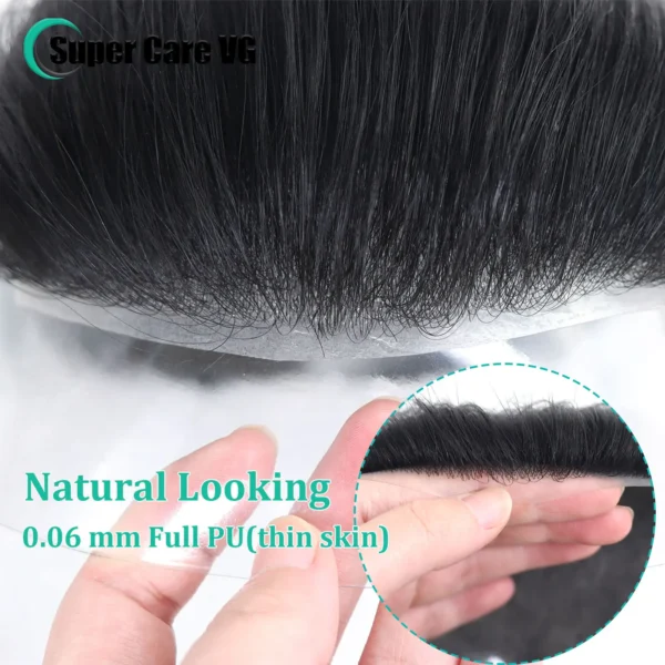 15x20 CM Full PU Thin Skin Hair System Man Toupee V Style For Men Human Hair Wig 0.06mm Thin Skin PU Men's Capillary Prosthesis