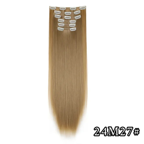 540046437 Black Hair Extensions 24"/60cm 6pcs/set Women Long Straight Synthetic Full Head Clip 16 Clips Ombre Heat Resistant Fiber Hair