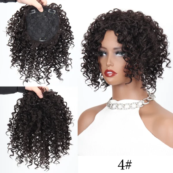Synthetic Short Afro Curly Hair Toppers Brown Blonde Mixed Color Hair Toupee Hair Piece For Women and Men Increase Hair Volume