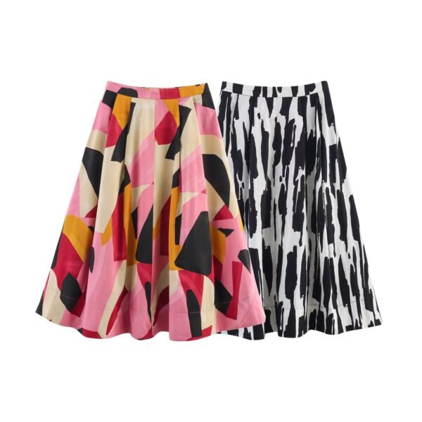 Versatile pleated printed MIDI midi skirt for women
