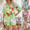Bohemian leisure vacation style contrasting printed short pants set