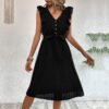Sweet and elegant ruffled V-neck sleeveless pleated dress from Europe and America