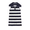 Color blocking striped sleeveless knitted lapel dress for women