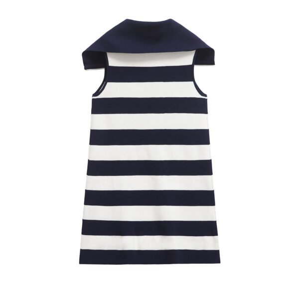 Color blocking striped sleeveless knitted lapel dress for women