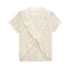 Round neck short sleeved jacquard mesh hollowed out T-shirt top for women