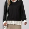Perfee Faux Layered Contrast Long Sleeve Sweatshirt