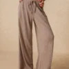 Ribbed Drawstring Wide Leg Pants