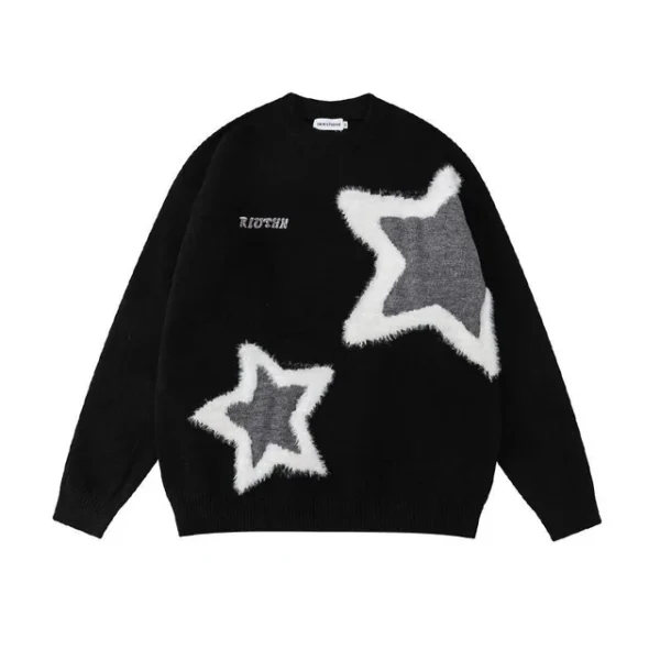 Star Flocked Couple Sweater Oversized Pullover Long Sleeved Thickened Mens Womens Loose Versatile Casual Sweaters